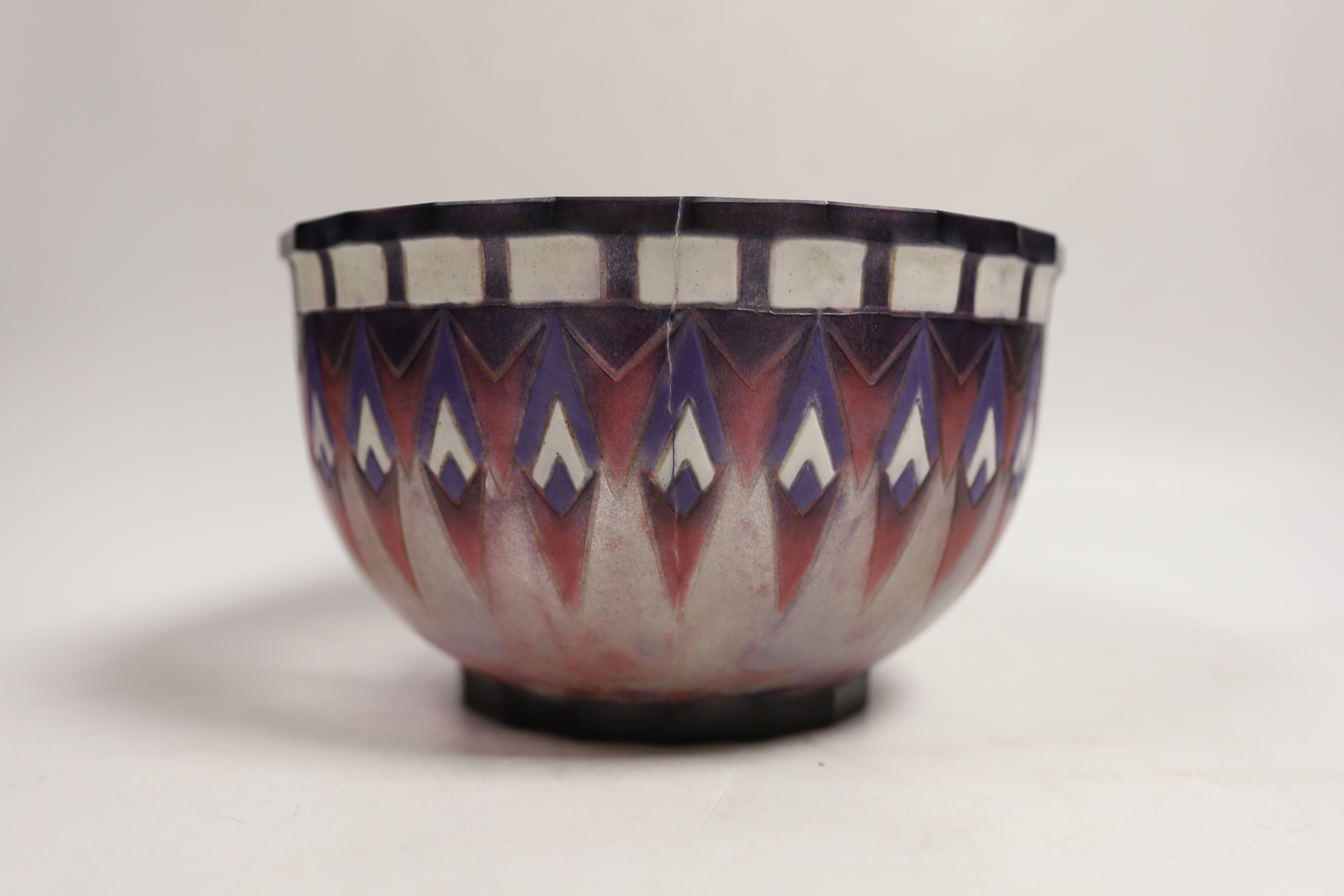 An Argy Rousseau pate de verre 'FERS DE LANCE' coupe, 20cm diameter